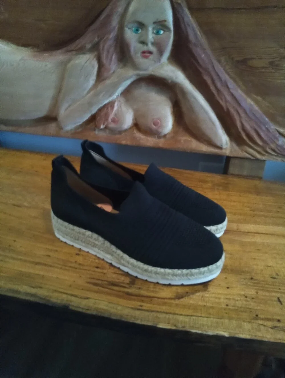 Adrienne Vittadini Sport Niko Size 7 Black Slip-On Espadrille Platform Sneakers